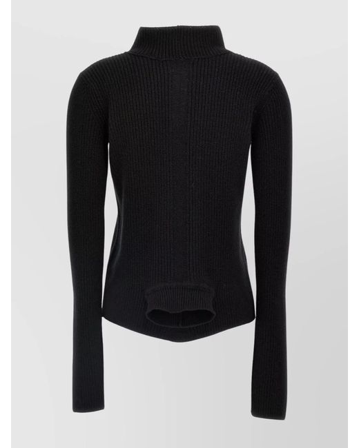 Rick Owens Black Ribbed Cashmere Mock Neck Cutout Jumper