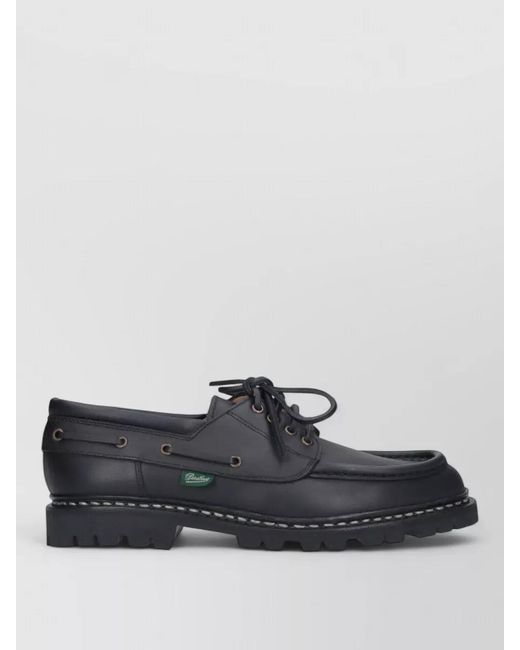 Paraboot Black Boat Shoes Lace Design Eyelet Lug Sole for men