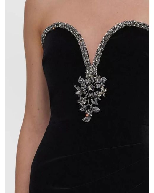 Self-Portrait Blue Velvet Maxi Dress Corset Bodice Brooch