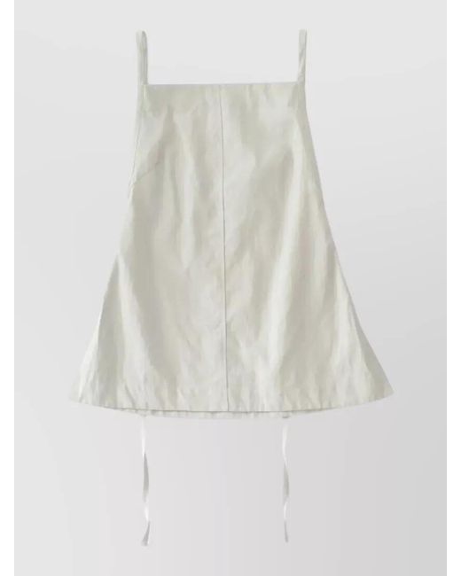 Studio Nicholson White Square Neck Sleeveless Dress Flared Hem
