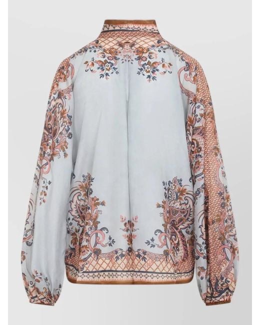 Zimmermann Multicolor Silk Printed Tie Neck Blouse