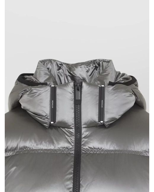 Moncler Gray Hooded Jacket Long Sleeves Quilted Finish Cuffs