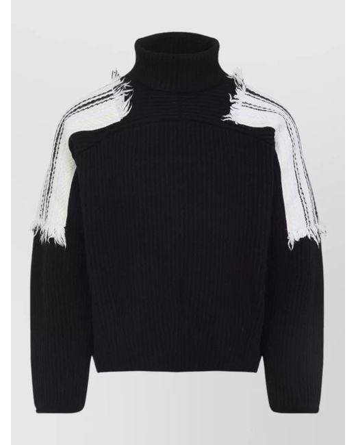 Mordecai Black Jacquard Stripe Turtleneck Sweater Ribbed Frayed for men