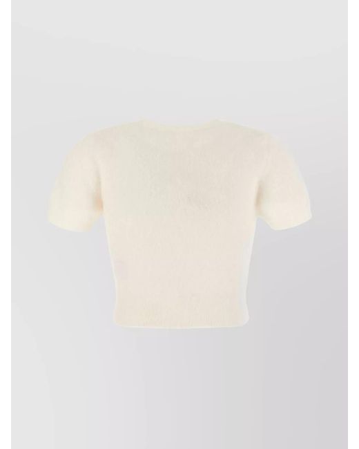 Maison Margiela White Ribbed V-Neck Knitted Top