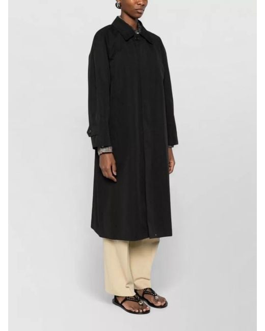 DUNST Black Cotton Blend Coat Long Cut Buttons