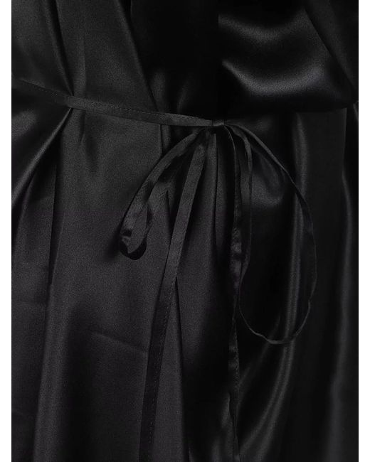 Wardrobe NYC Black Satin Halter Dress Tie Waist Wrap