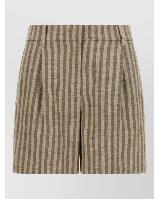 Brunello Cucinelli Multicolor High Rise Striped Linen Bermuda Shorts