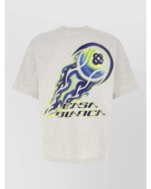 Casablanca White Flaming Tennis Ball Printed Cotton T-Shirt for men