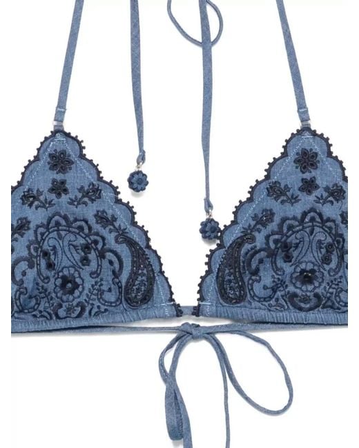 Zimmermann Blue Aster Triangle Bikini Set Embroidered Floral