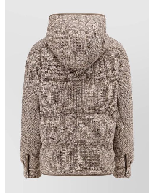 Brunello Cucinelli Gray Wool And Silk Chevron Quilted Reversible Hooded Puffer Jacket