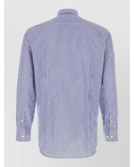 Etro Blue Embroidered Poplin Shirt Long Sleeves Stripes for men