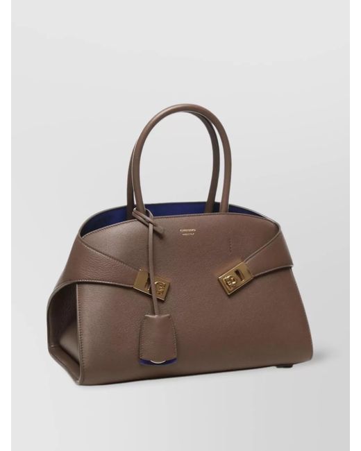 Ferragamo Brown The Hug Bag Small Leather Shoulder Bag