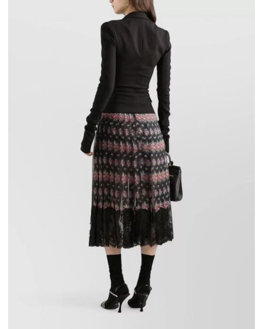 Dolce & Gabbana Black Lace Midi Skirt Pleated Floral Design