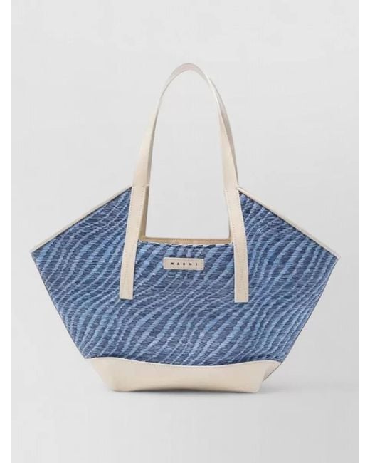 Marni Blue Small Woven Shoulder Tote Bag