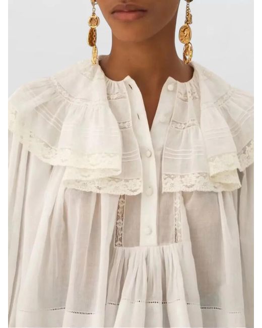 Chloé White Cotton Voile Lace Top Long Sleeves Ruffles