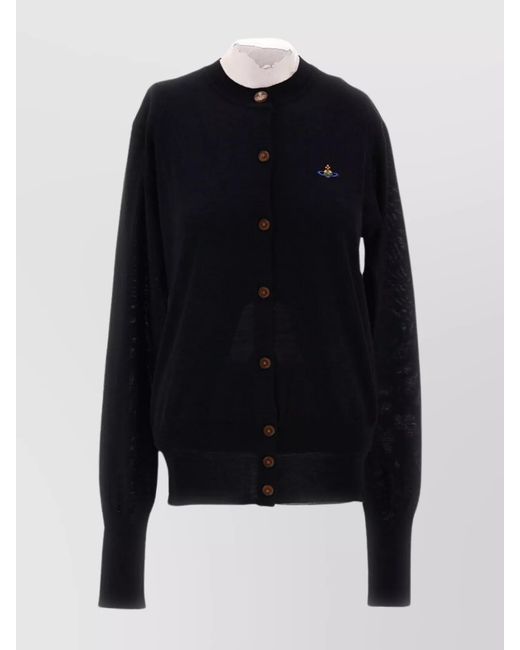 Vivienne Westwood Blue Silk Wool Fine-Knit Crewneck Cardigan