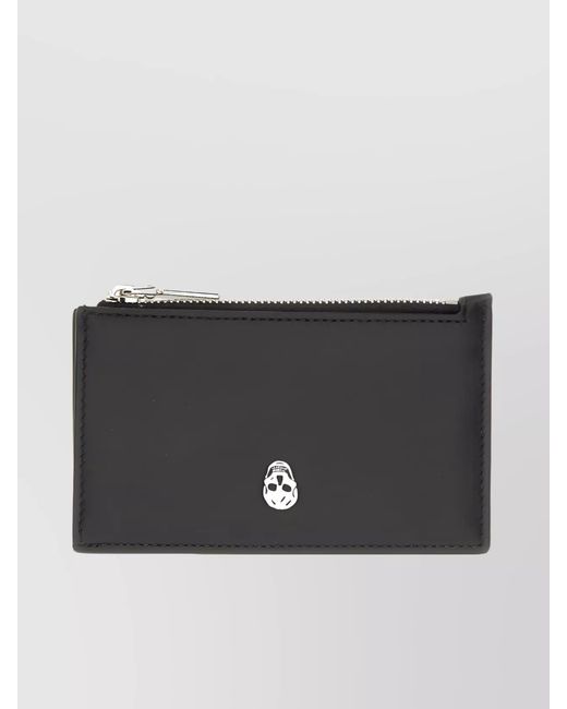 McQueen Black Leather Skull Cardholder for men