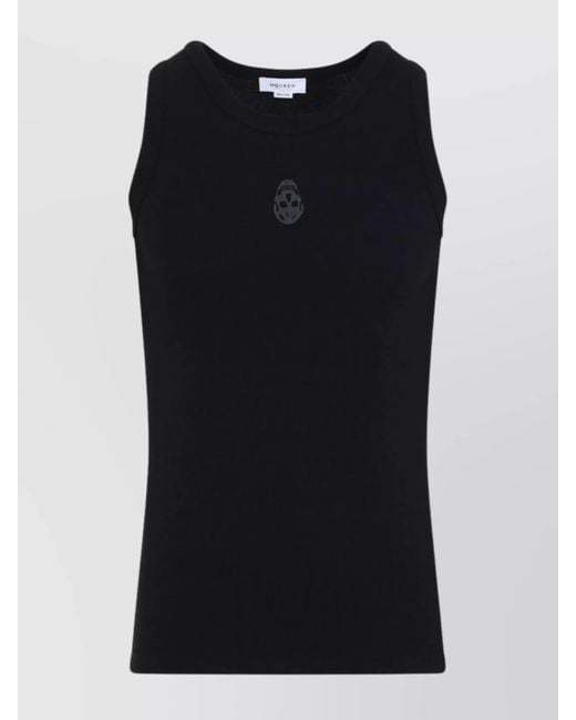 McQueen Black Ribbed Cotton Skull Tank Top for men
