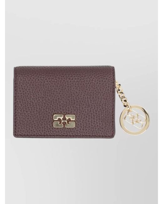 Ganni Purple Leather Flap Card Holder