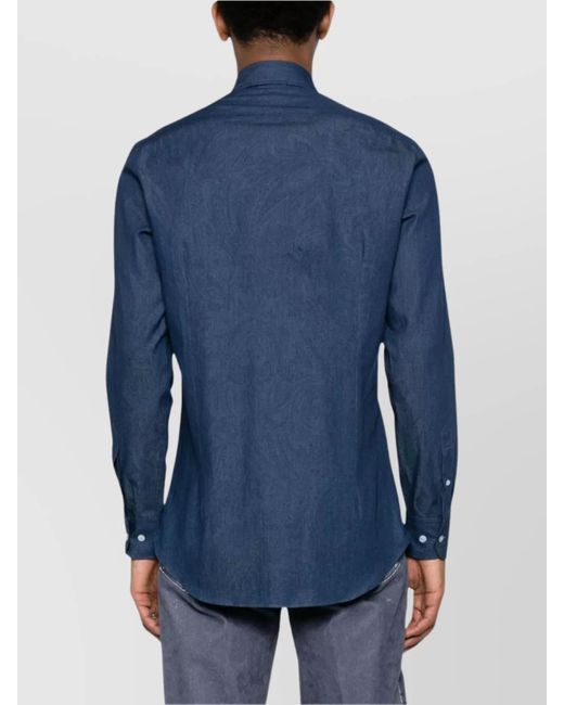 Etro Blue Cotton Paisley Logo Button-Down Shirt for men