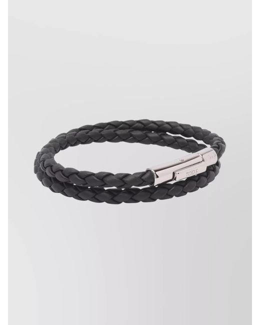 Tod's Black Leather Braided Bracelet for men