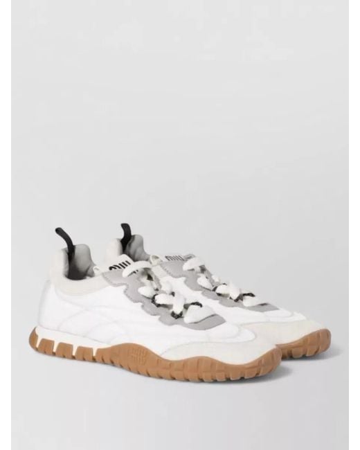 Miu Miu White Nylon Suede Lace Up Shoes Contrast Panels