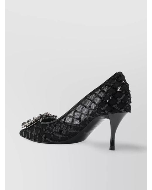 Roger Vivier Black Embellished Mesh Mid Heel Pumps