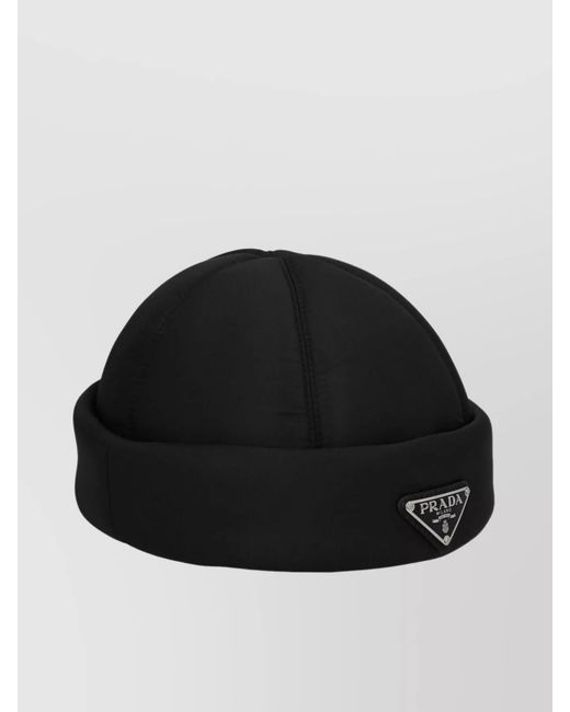 Prada Black Fold-Over Beanie for men