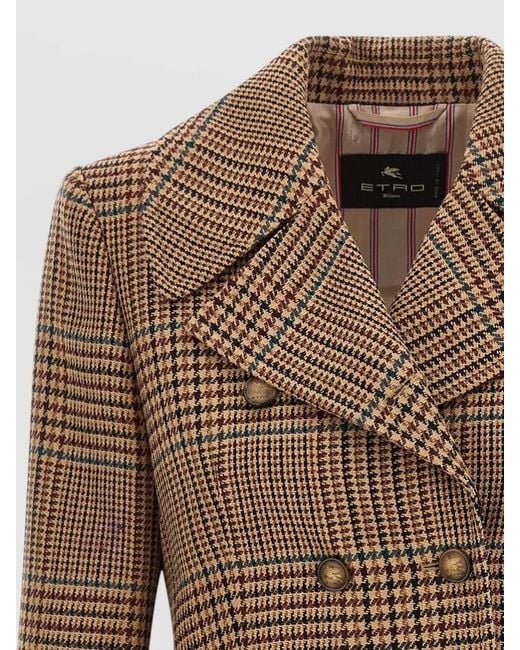 Etro Brown Prince Wales Coat Button Detail Check