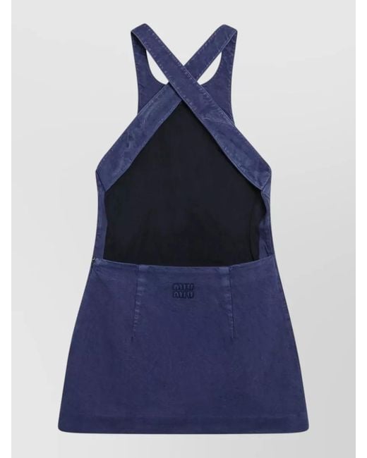 Miu Miu Blue Cross Back Sleeveless Mini Length Dress