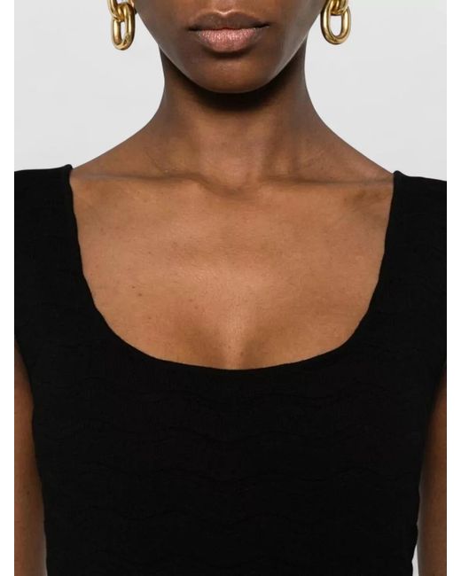Emporio Armani Black Textured Scoop Neck Sleeveless Midi Dress
