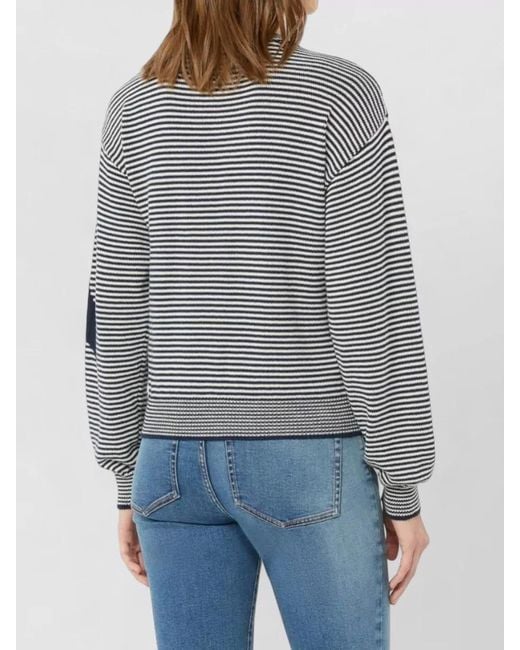 Weekend by Maxmara Gray Striped Crewneck Top Embroidered Long Sleeves