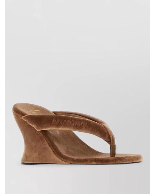 Balenciaga Brown Velvet Thong Wedge Mule Lightweight Design