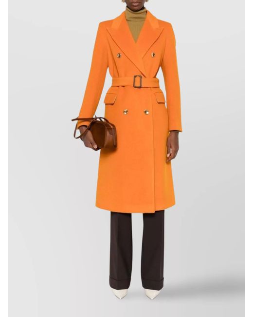 Tagliatore Orange Wool Double-Breasted Belted Coat