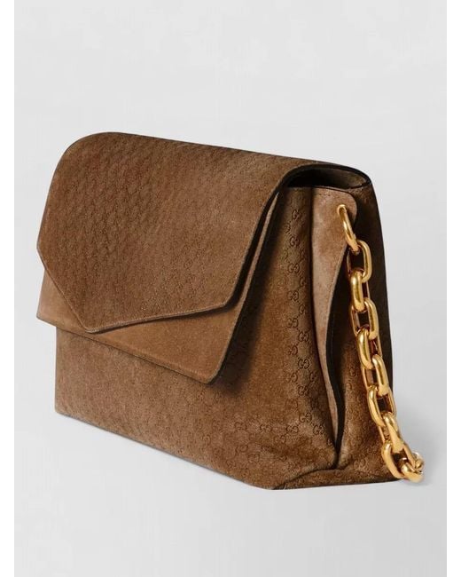 Gucci Brown Gg Chain Large Suede Leather Clutch Bag