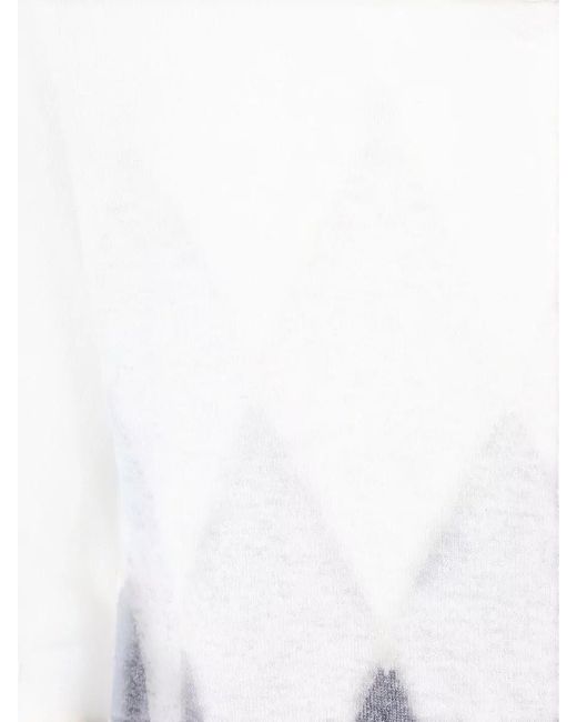 Ballantyne White V Neck Pullover Argyle Ribbed Cuffs Hem for men