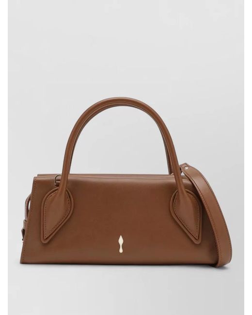 Christian Louboutin Brown Shoulder Bag Structured Shape Top Handles Strap
