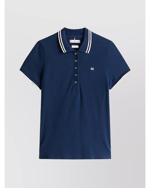 Tommy Hilfiger Blue Slim Polo Collar Ribbed Cuffs Short Sleeves