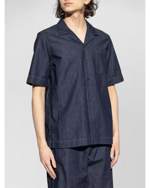 Dries Van Noten Blue Cartone Denim Shirt Short Sleeve Pocket for men