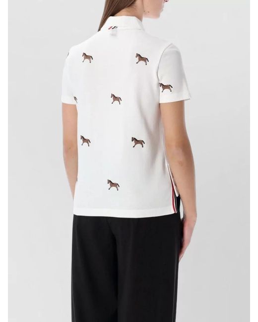 Thom Browne White Embroidered Cotton Short-Sleeve Polo Shirt