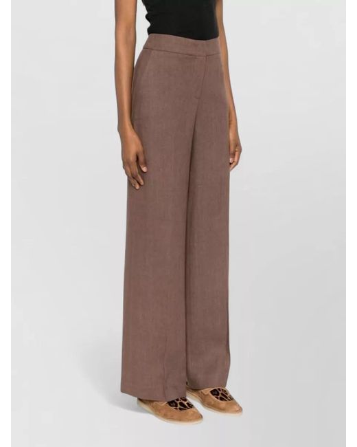 Via Masini 80 Brown Linen Trousers Belt Loops Button Detail