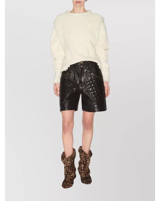 Isabel Marant Gray Leather Diamond-Quilted Thigh-Length Straight-Leg Shorts