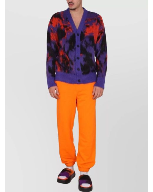 MSGM Blue Ribbed V-Neck Cardigan for men