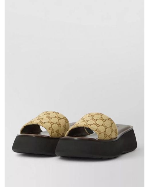 Gucci Black Platform Slide Sandal Canvas Upper Logo