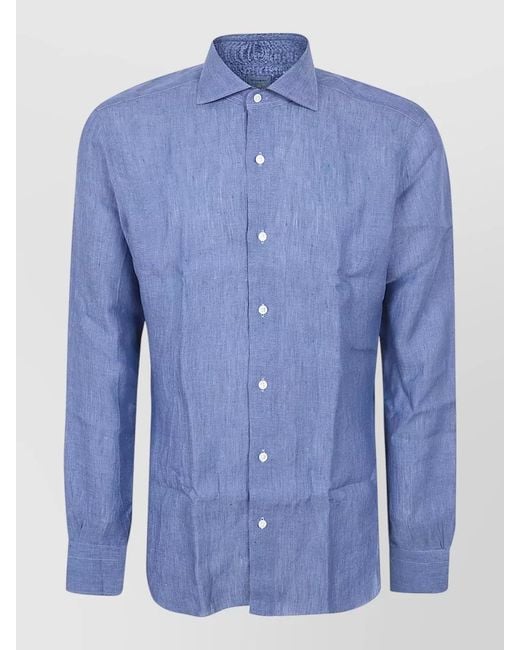 Barba Napoli Blue Long Sleeve Shirt Buttoned Cuffs Design for men
