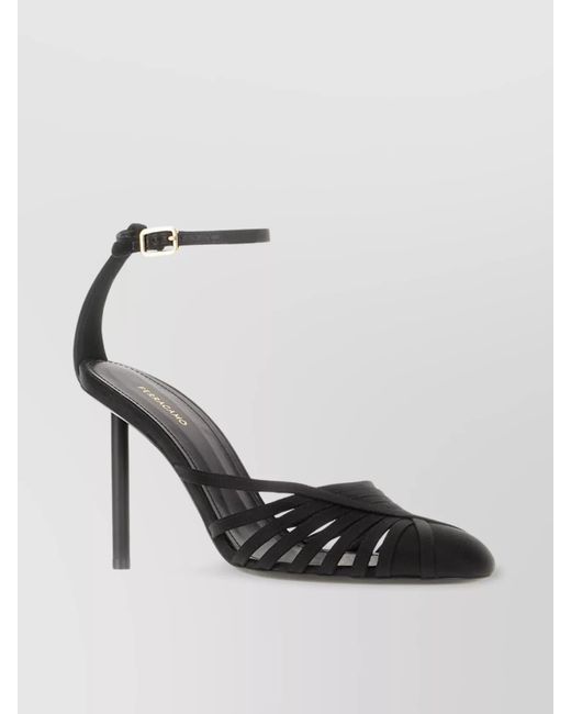 Ferragamo White Leather Ankle-Strap Pumps