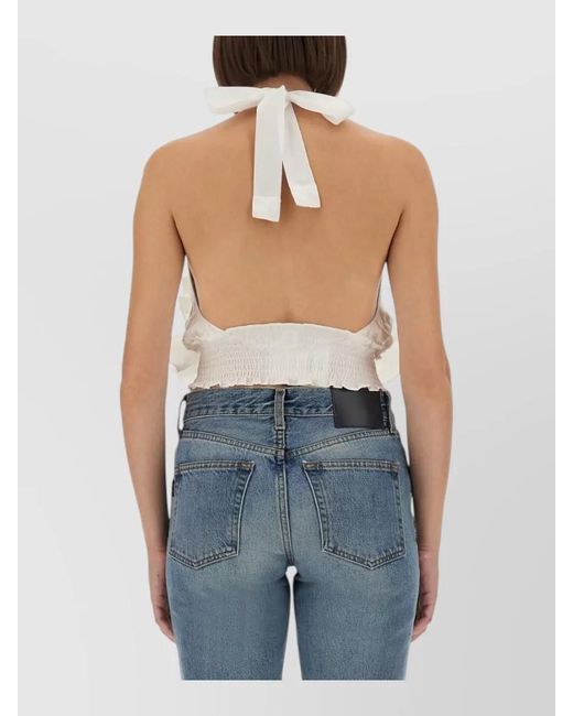 THE GARMENT Blue Cyprus Layer Cropped Halter Ruffle Top