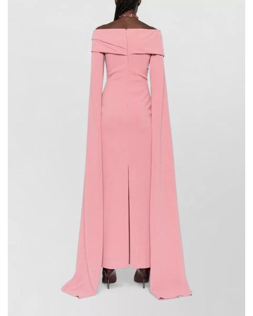 Solace London Pink Nuri Off Shoulder Midi Occasion Dress