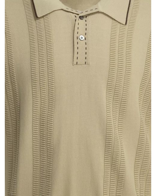 Beams Plus Natural Textured Knit Polo Shirt for men