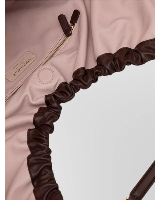 Coccinelle Brown Large Tote Bag Chain Strap Ruched Design